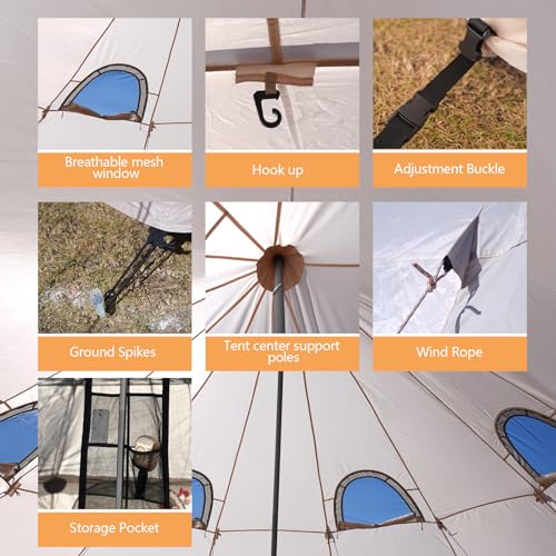 DanCoom Bell Tent, 8/10/12 Person Waterproof Large Family Tents with Sturdy Center & Vestibule, Mesh Window,Waterproof,Spacious Space for All 4 Season Camping Yurt Tent. - Image 5