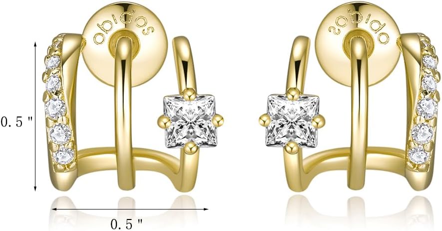 Obidos 14K Gold Plated Triple Huggie Illusion Stud Earrings | Double Huggie Hoop Earrings for One Hole | Gold Hoop Earrings for Women | Drop earrings - Image 5