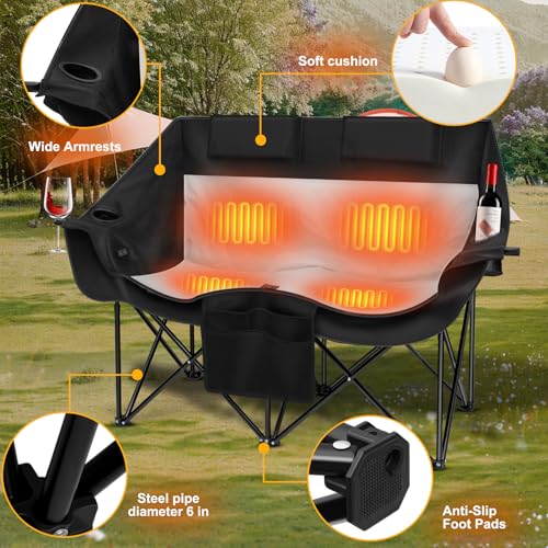Sobalai Heated Double Camping Chair with 2 20000mAh Battery Pack, 2 Control Switches 2-Person Loveseat, 550 lbs for Outdoor Sports, Picnics, Rugby Match, Lawn. Make Your Autumn and Winter Warmer - Image 5