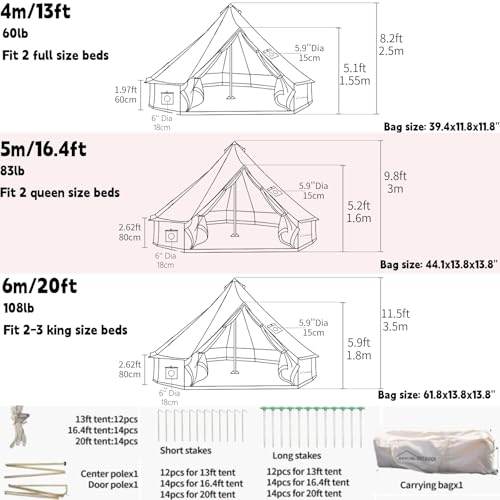 DANCHEL OUTDOOR B5PRO 4 Season Canvas Tent with Stove Jack Camping, Large Bell Tent with AC Port Yurt All Year Living, Luxury Glamping for 8 Person Hunting Party, 20ft/6m - Image 6