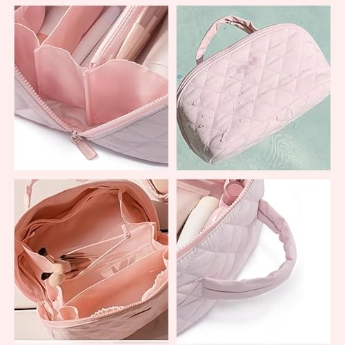 Petition Makeup Bag for Woman,2026 New Wide Open Lay-Flat Water-Resistant Cosmetic Case,PortableTravel Makeup Bag For Woman,for Toiletries & Brushes Large Capacity with Compartments (Beige) - Image 6