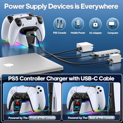 PS 5 Controller Charger Station Compatible with PlayStation 5 Faceplates Edge & Dual Controller, 9 Lightings PS 5 Accessories Charging Station, PS 5 Dock Stand with LED Indicator & On-Off Switch - Image 3