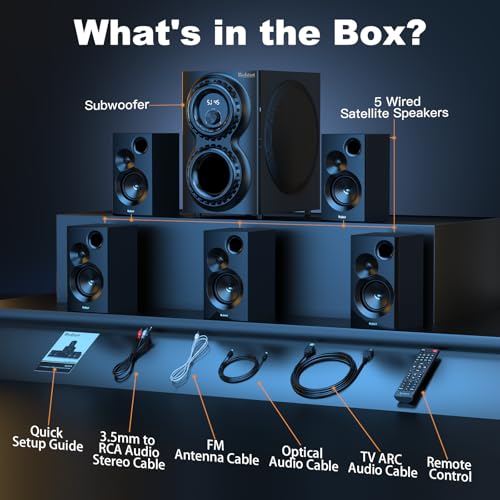 Bobtot Home Theater Sound System 5.1 Surround Sound Systems - 1400 Watts Peak Power 12" Subwoofer Strong Bass 5.1 Wired Home Audio Stereo Sound with Bluetooth ARC Optical Input for TV - Image 6