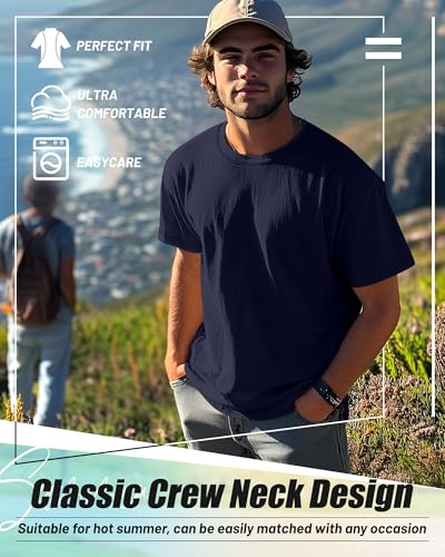 Neer 7 Pack Men's Big and Tall Shirts Summer Cotton Short Sleeve Tee Crew Neck Casual Top Basic Oversize T Shirts(Black, Lake Green, Dark Gray, Light Gray, White, Navy Blue, Wine Red,7X-Large) - Image 4