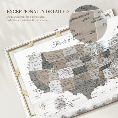 ElephantStock - Travels And Adventures II Push Pin Usa Map Wall Art - Horizontal Canvas Wall Art - Living Room Wall Decor - Digital Art Map Canvas Art - White And Gray Decor - 51" x 34" - Image 6