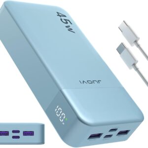 Power Bank, 20000mAh 45W Portable Charger, PD3.0 QC4.0 Fast Charging with LED Display, 2 USB-C, 2 USB-A, Battery Pack for iPhone 15 14 13 Series, MacBook, Galaxy, iPad, and More (Blue)