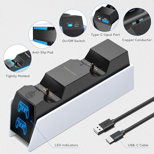 PS 5 Controller Charger Station Compatible with PlayStation 5 Faceplates Edge & Dual Controller, 9 Lightings PS 5 Accessories Charging Station, PS 5 Dock Stand with LED Indicator & On-Off Switch - Image 5