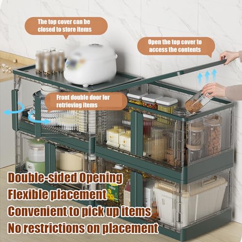 XFNVXC Foldable Storage Box Set with Lids, Portable Stackable Cube Storage Bins, Plastic Container with Access Panel and Rolling Wheels, Ideal for Gap Storage, Cabinet, Closet Organization - Image 6