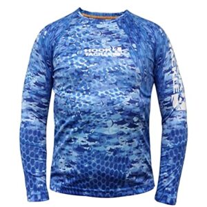 Hook & Tackle Boys Fishtek Long Sleeve Wicked Dry and Cool Sun Protection Performance t-Shirt Blue Lagoon Large