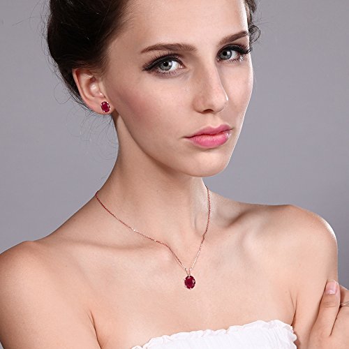 Gem Stone King 3.64 Ct Oval Red Ruby 18K Rose Gold Plated Silver Pendant and Earrings Jewelry Set - Image 3