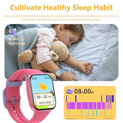 YoYoFit Kids Smart Watch for Girls, IP68 Waterproof 1.69" HD Smartwatch, Task & Rewards Assign, Heart Rate Sleep Monitor, Body Temperature Measure, Step Activity Tracker Watch Gift for Kids, Red - Image 2