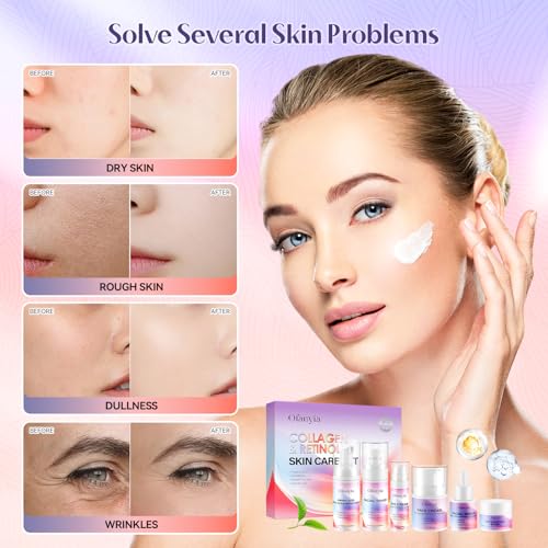 Ofanyia Collagen Retinol Skincare Set, 6 Pcs Anti-Aging Skin Care Set with Hydrating Cleanser, Eye Cream, Toner, Cream & Lip Mask, Facial Kit for Women, Christmas Valentines Birthday Gift for Her - Image 3