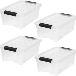 IRIS USA 4-Pack Storage Bins with Lids, 13 Quart, Made in USA Stackable See-Through Organizing Solution Latches Durable Nestable Containers Secure Pull Handle, BPA-Free Plastic