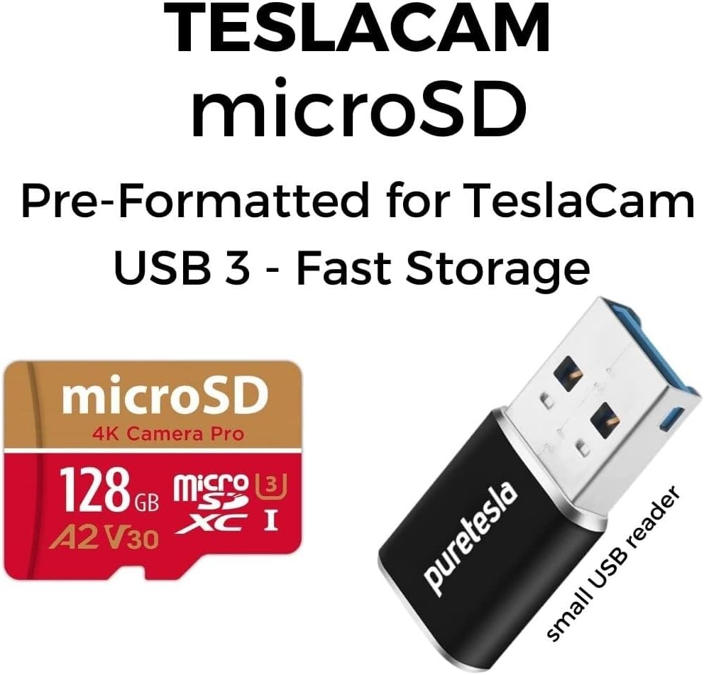 Puretesla DashCam Tesla USB Drive 128 GB – Plug and Play USB Endurance microSD Drive Pre-Formatted for Tesla, TeslaCam, Dashcam, and Sentry Mode - Works with Model S 3 X Y - Image 2