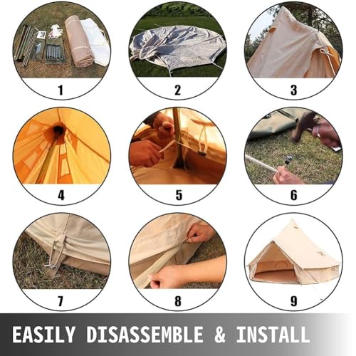 3m/4m Yurt Tent with Stove Hole Camping Family Tent Cotton Canvas Truck Tent Large Space Pyramid Tent for Outdoor Party Picnic (Khaki 300X300X200CM) - Image 6