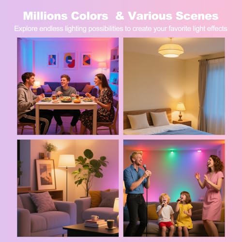 VTimes Smart Light Bulbs, WiFi & Bluetooth Light Bulb, Work with Alexa and Google Home, A19 E26 RGBCW LED Color Changing Light Bulb, 16 Million Colors, Dimmable 2700K-6500K, 9W, 800 Lumens 4 Pack - Image 7