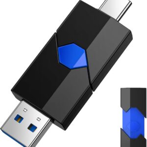 128GB USB C Flash Drive, JUANWE USB 3.1 Thumb Drive 150MB/s High Speed Transfer, Dual Port USB Type-C & Type-A Memory Stick for Phone, Laptop, Tablet, Blue