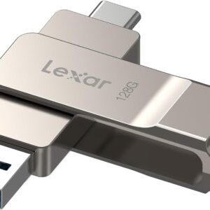 Lexar D40E 128GB Dual USB 3.2 Gen 1 Type-C Jump Drive, USB-C Flash Metal Housing Swivel Design Thumb Drive (Champagne Silver)