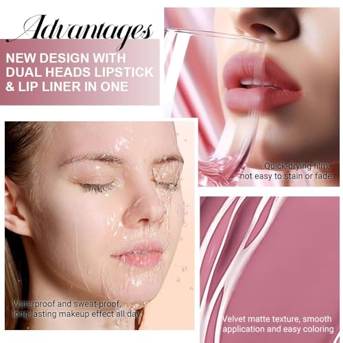 evpct 1Pcs Neutral Mauve Matte Lip Liner and Liquid Lipstick Stain Makeup Set for Women, Mauve Long Lasting Smudge Proof Lipstick labiales matte mate larga duracion listip 24 hours originales, 34# - Image 4