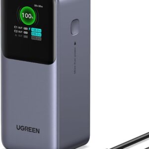 UGREEN Nexode Power Bank 20000mAh 130W Portable Charger 72Wh PD Fast Charging 3-Port USB C Battery Pack with TFT Smart Display for MacBook/iPad/iPhone 17/16/Samsung S24 and More
