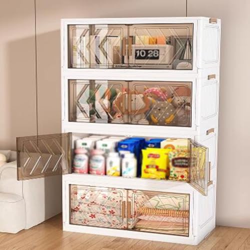 Plastic Storage Bins with Lids Folding Storage Box Cabinet Stackable Storage Bins with Wheels with Clear Doors for Dorm Room - Image 2