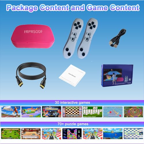 YRPRSODF TV Game Console Built in 100+ Games, Handheld Video Game Machine with 2.4G Wireless Gamepad Somatosensory Control, HD Plug and Play, Home Interactive& Puzzle Games, Red - Image 7