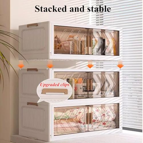 Plastic Storage Bins with Lids Folding Storage Box Cabinet Stackable Storage Bins with Wheels with Clear Doors for Dorm Room - Image 5