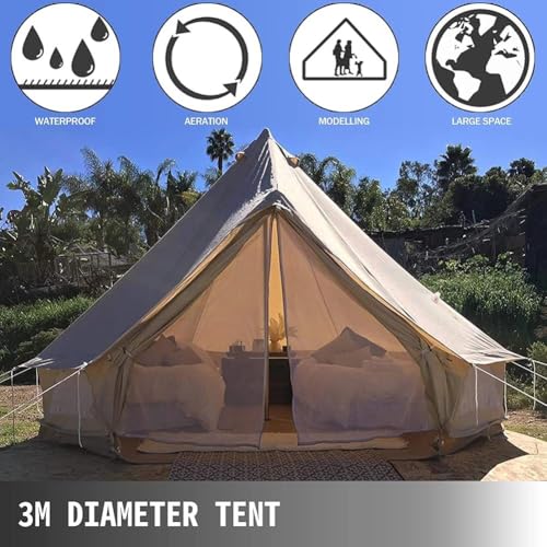 3m/4m Yurt Tent with Stove Hole Camping Family Tent Cotton Canvas Truck Tent Large Space Pyramid Tent for Outdoor Party Picnic (Khaki 300X300X200CM) - Image 3