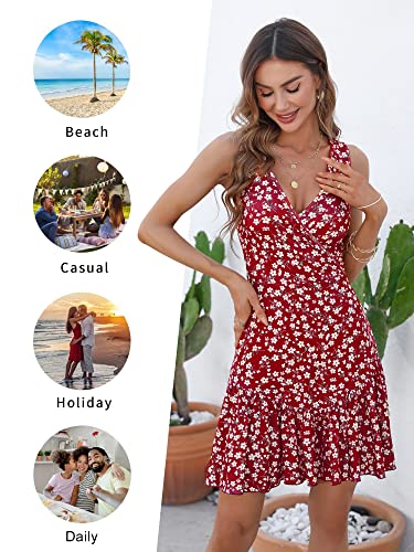 FENSACE Summer Dresses for Women 2025 Casual Sleeveless Sexy Wrap Spring Mini Dress(Green Floral,Large) - Image 6