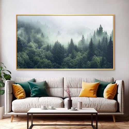 Foggy Forest Canvas Wall Art, Misty Mountain Wall Decor, Nature Canvas Prints, Framed Forest Pictures for Living Room or Bedroom (Black Framed, 59"x33"|150x84cm) - Image 7