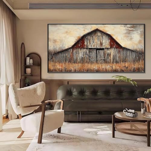 Vintage Barn Canvas Art - Old Farmhouse Wall Decor, Large Black Framed (71"x35"|180x90cm) - Image 3