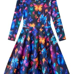 Funnycokid Girls Dress Size 7 6 Long Sleeve Butterflies Kids Neon