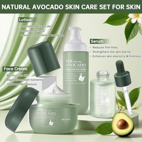 Avocado Skin Care Set, Skincare Gifts Kits For Hydrating Skin, Anti Aging Facial Kit For Women With Facial Cleanser, Toner, Face Serum, Lotion, Face Cream, Eye Cream. (6 Pieces) - Image 2