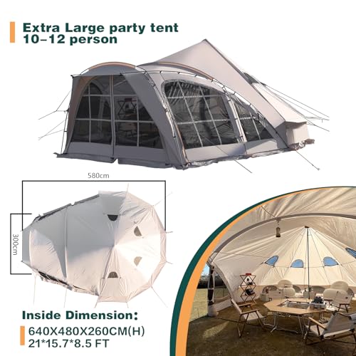 DanCoom Bell Tent, 8/10/12 Person Waterproof Large Family Tents with Sturdy Center & Vestibule, Mesh Window,Waterproof,Spacious Space for All 4 Season Camping Yurt Tent. - Image 6