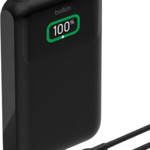 Belkin Portable Charger, 3-Port Laptop Power Bank 20000 mAh – USB-C & USB-A Ports, 65W iPhone Charger Fast Charging – MacBook, Apple iPhone 17, iPad, Samsung Galaxy S25, Nintendo Switch 2, etc – Black