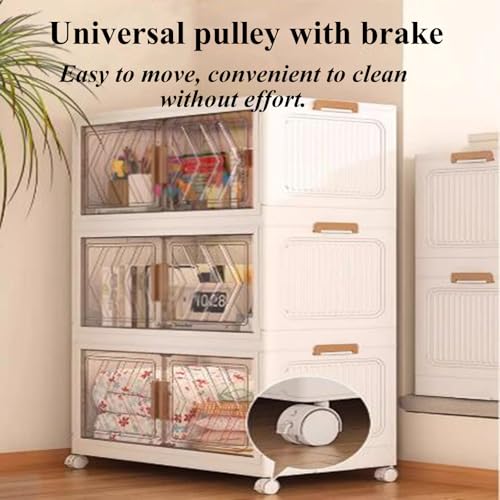 Plastic Storage Bins with Lids Folding Storage Box Cabinet Stackable Storage Bins with Wheels with Clear Doors for Dorm Room - Image 4