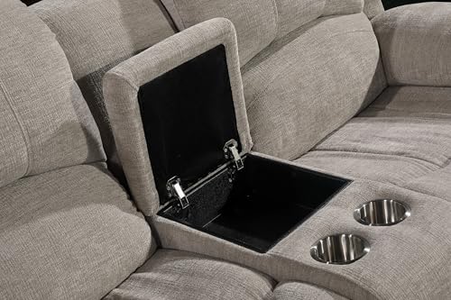 Betsy Furniture Soft Microfiber Reclining Sofa Set, Drop Down Table, Cupholder Console, Living Room Set, Sofa Loveseat Glider Chair 8018M (Light Grey, Sofa+Loveseat+Chair) - Image 9