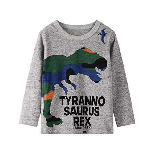 HILEELANG Kids Boy Long Sleeve Top Tee Shirt Basic Cotton Casual Dinosaur T-Shirt Winter Undershirt 5T - Image 2