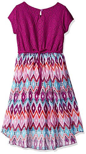 Youngland Big Girls' Crochet Lace to Printed High-Low Chiffon Fashion Dress, Purple/Multi, 14 - Image 2