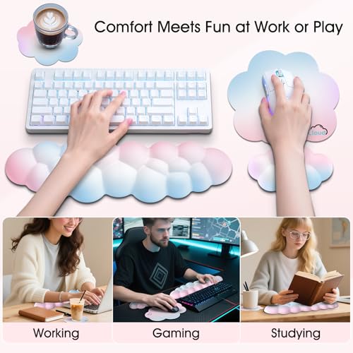 Sushret Cloud Wrist Rest for Computer Keyboard, 4-in-1 Memory Foam Leather Cloud Keyboard Wrist Rest and Mouse Pad Set with Ergonomic Support for Arm and Palm Cushion, Gaming/Work Setup, Rainbow - Image 6