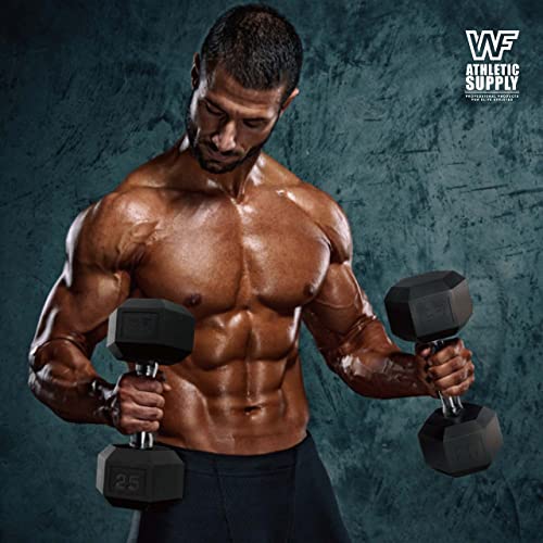 WF Athletic Supply 5-100LB Rubber Encased Hex Dumbbells with Rubber Grip Contoured Handle for Muscle Toning, Strength Building & Full Body Workout, Weight Set with Rack and Mat - Image 8