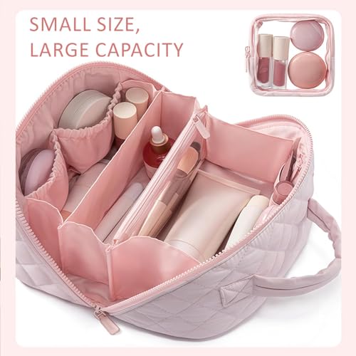 Petition Makeup Bag for Woman,2026 New Wide Open Lay-Flat Water-Resistant Cosmetic Case,PortableTravel Makeup Bag For Woman,for Toiletries & Brushes Large Capacity with Compartments (Beige) - Image 5