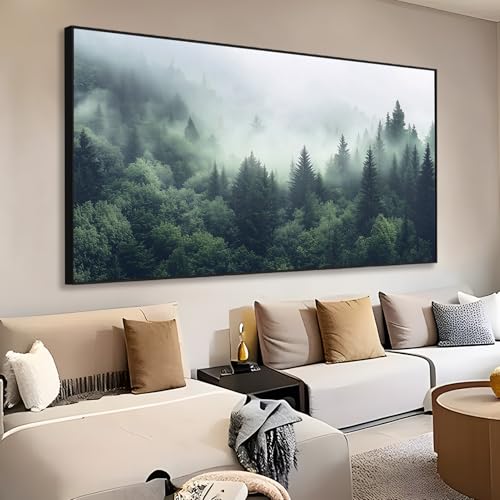 Foggy Forest Canvas Wall Art, Misty Mountain Wall Decor, Nature Canvas Prints, Framed Forest Pictures for Living Room or Bedroom (Black Framed, 59"x33"|150x84cm) - Image 2