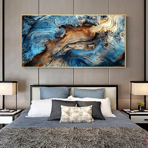 Blue Wood Textured Nature Canvas Painting, Nature Pictures Wall Decor, Tree Ring Wall Art, Blue Decor, Nature Wall Art, Nature Canvas Wall Art, Living Room Decor (Black Framed, 71"Wx35"H/180x90cm) - Image 6