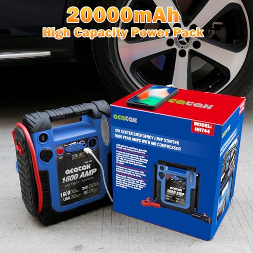 acetek Jump Starter,1600 Peak Amp 12 Volt Jump Starter with Air Compressor, Auto Lead-Acid Battery Booster (Up to 6L Gas or 6L Diesel Engine) with LED Light & USB Output - Image 7