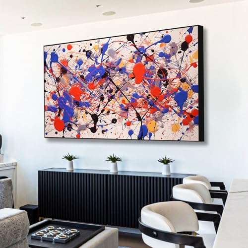 Jackson Pollock Canvas Wall Art, Colorful Abstract Jackson Pollock Canvas Wall Art, Abstract Canvas Wall Art, Jackson Pollock Print, Jackson Pollock Wall Art, Living Room Wall Art (Black Framed, 69"x 39"| 174x98cm) - Image 2