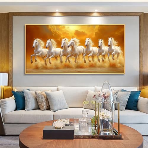 7 Running White Horses Canvas Wall Art, Horse Pictures Wall Decor, Horse Canvas Wall Art Large, Horse Themed Wall Decor (Gold Metal Framed, 70"x 35"| 180x90cm) - Image 7