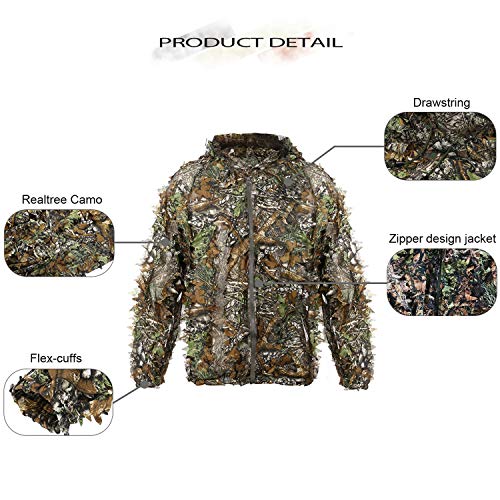 EAmber Ghillie Suit 3D Leaf Camo Camouflage Lightweight Youth Adult Clothing Suits for Jungle Hunting,Shooting, Airsoft, Wildlife Photography or Halloween - Image 3
