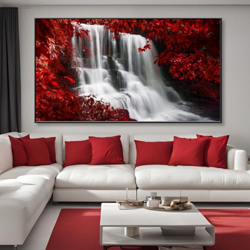 Waterfall Wall Art, Black Waterfall Wall,Wall Decor Burgundy, Red and Black Bedroom Decor, Fall Art, Forest Scene, Peaceful Art,Pictures for Living room,Ready to Hang (Black Frame, 69" L x 39" W) - Image 7