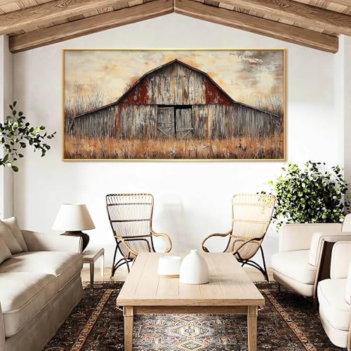 Vintage Barn Canvas Art - Old Farmhouse Wall Decor, Large Black Framed (71"x35"|180x90cm) - Image 7